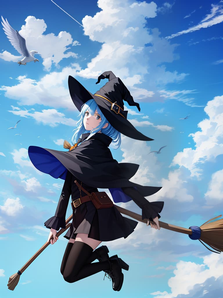  witch: flying on a broom,big sky,blue sky,wide sky,