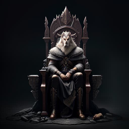  Odin on the throne. Ravens sit on his shoulders. Wolves near his feet. hyperrealistic, full body, detailed clothing, highly detailed, cinematic lighting, stunningly beautiful, intricate, sharp focus, f/1. 8, 85mm, (centered image composition), (professionally color graded), ((bright soft diffused light)), volumetric fog, trending on instagram, trending on tumblr, HDR 4K, 8K