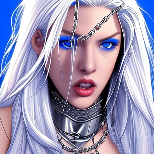  Woman gets chained up and then fucked by a handsome white hair blue eyes man