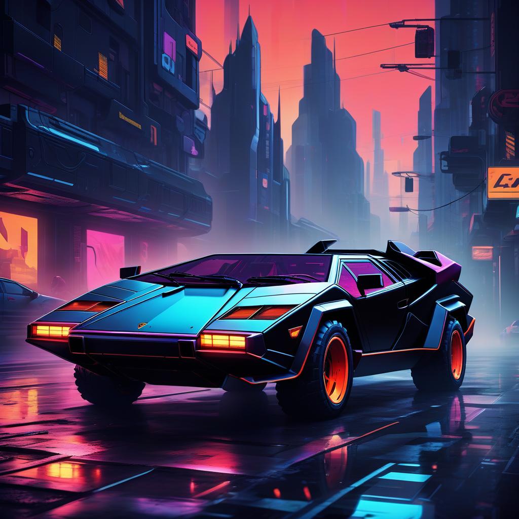  retro game art retro futuristic, black, brutal suv, externally reminiscent of the lamborghini countach. . 16 bit, vibrant colors, pixelated, nostalgic, charming, fun