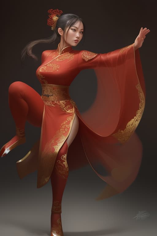  kung fu master. wearing red chinese costume, intricate, artgerm