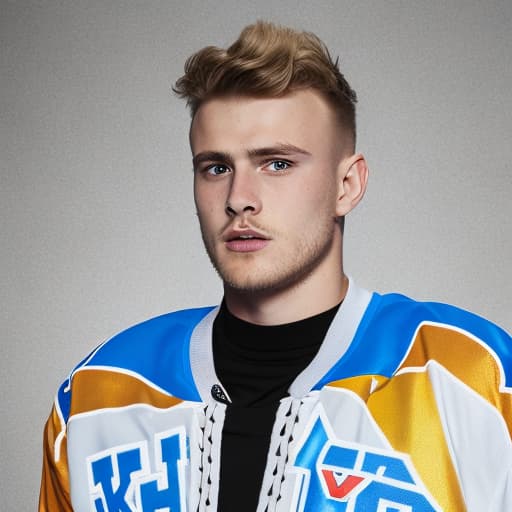 portrait+ style Russian LGBT queer hockey player blonde hunk dude face