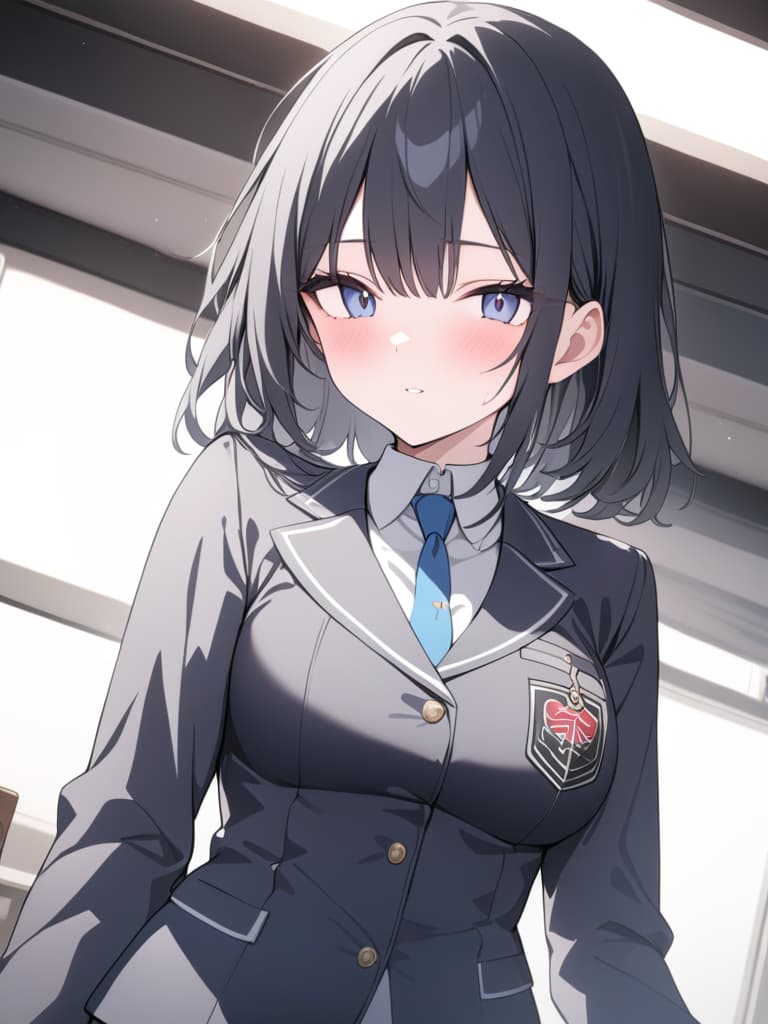  black hair, bobhair, uniform, high school student, masterpiece, best quality,8k,ultra detailed,high resolution,an extremely delicate and beautiful,hyper detail