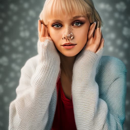 portrait+ style Russian queer TV actress blonde female face