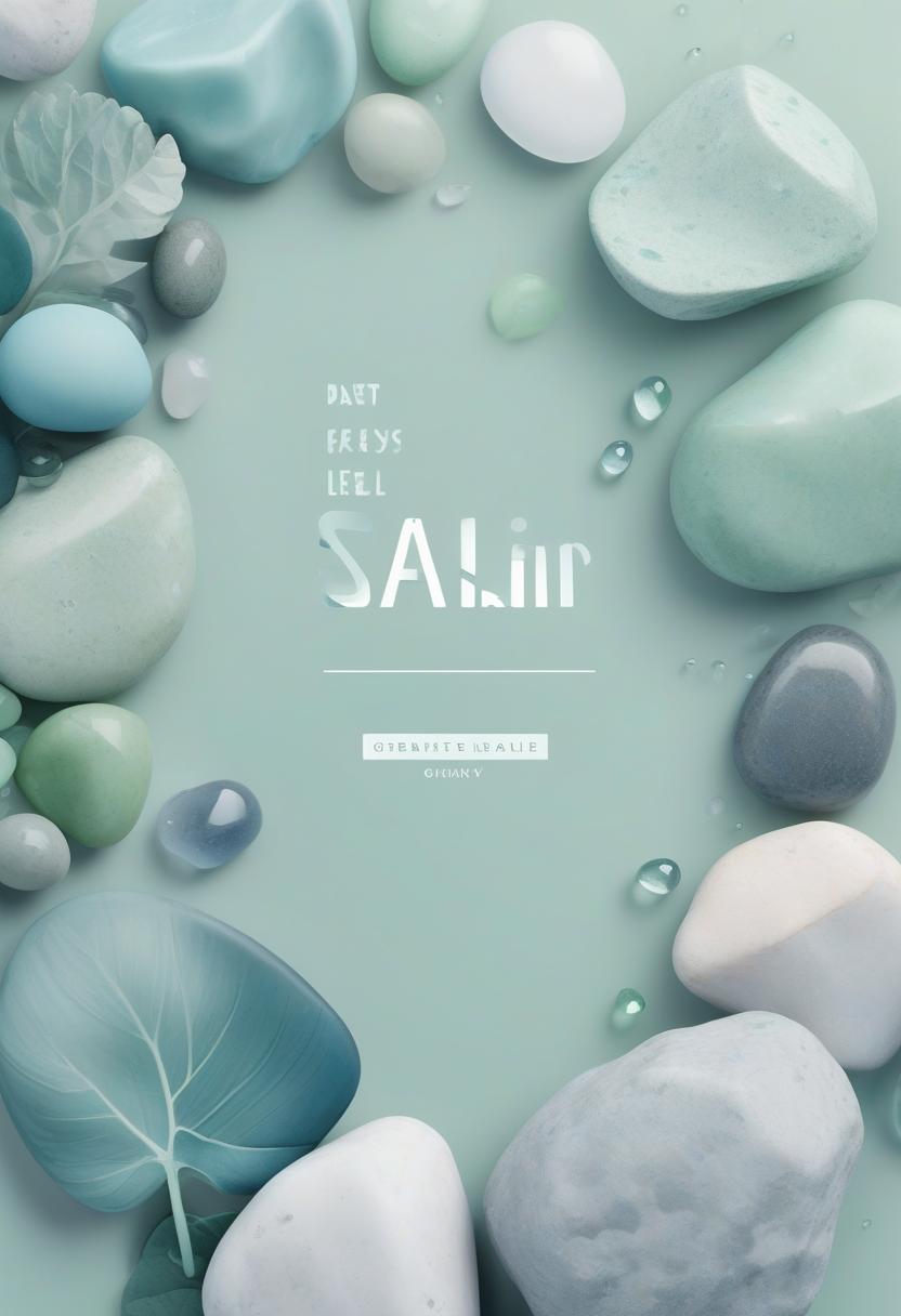  generate a sleek and modern pdf cover for a minimalism guide, focusing on an abstract geometric design made from natural shapes like stones, leaves, and water droplets. use a soft color palette of pastel greens, blues, and greys, with clean, bold typography to highlight the title