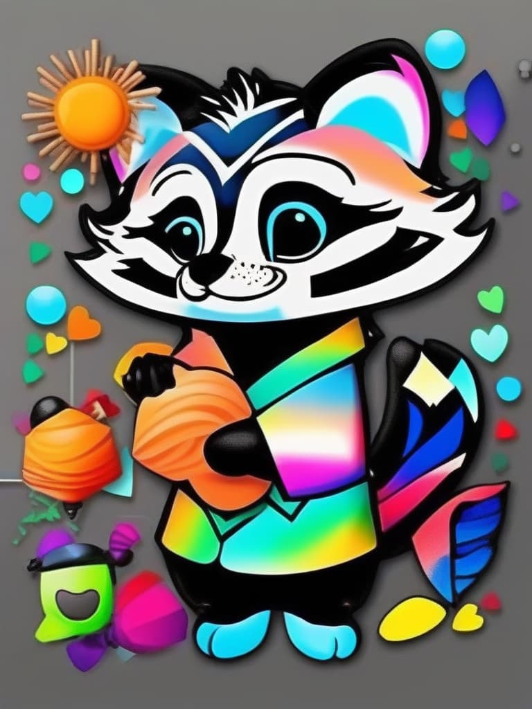  ((super cute raccoon: 1.4)){neon color "congratulations":1.5,text picture},