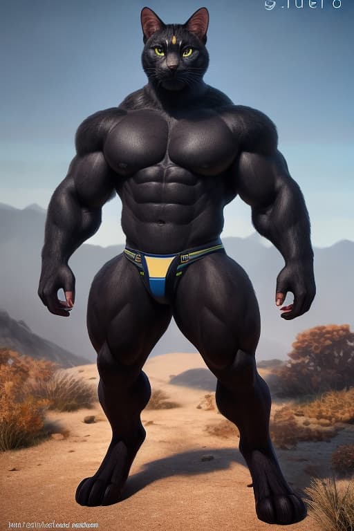  Buff black cat with defined muscles standing on two feet looking sigma hyperrealistic, full body, detailed clothing, highly detailed, cinematic lighting, stunningly beautiful, intricate, sharp focus, f/1. 8, 85mm, (centered image composition), (professionally color graded), ((bright soft diffused light)), volumetric fog, trending on instagram, trending on tumblr, HDR 4K, 8K