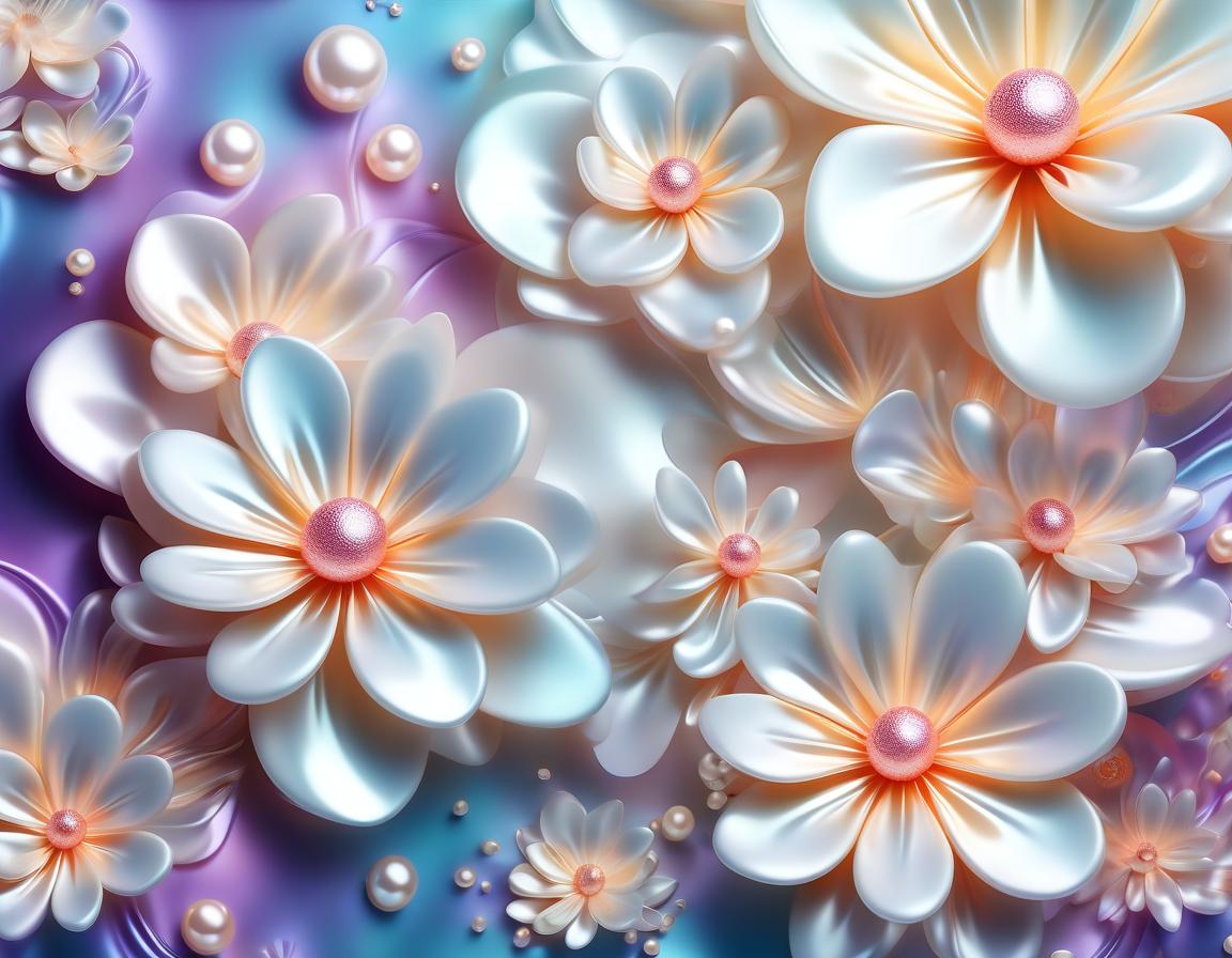  beautiful raster illustration, abstract background with pearlescent flowers effect