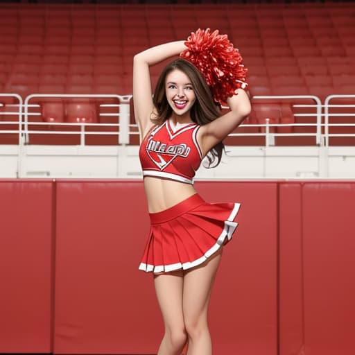  Cheer leader in a red skirt with brown hair full body picture