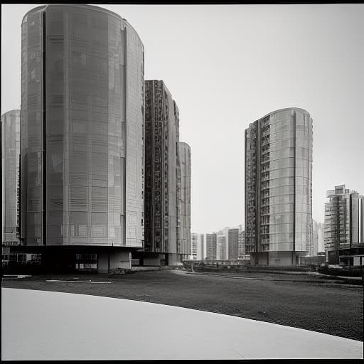 dvarchmodern residential quarter, futuristic circular modular transportable multi storey houses with a thin white metal exterior frame and transparent elevators, flowerbeds and paths in front of buildings, tram line, evening, bird's eye view, professional photo, high resolution, high detail, subdued lighting, geometric , structural , aesthetic , by julius shulman, andreas gursky, iwan baan, berenice abbott, hiroshi sugimoto