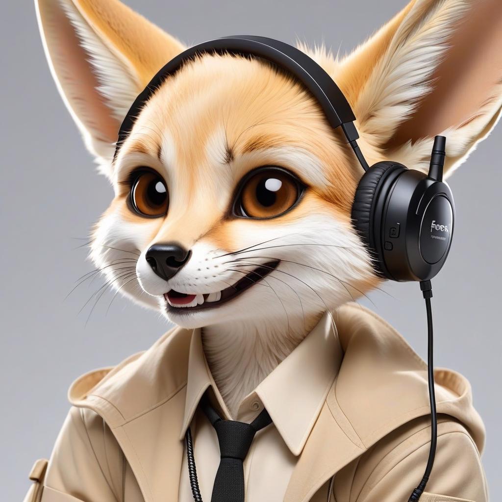  breathtaking fennec operator of quality control of conversations, work in headphones, close up head, smiles . award winning, professional, highly detailed