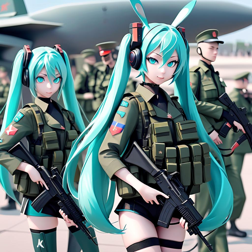  miku hatsune with ak 74 and military uniforms of the russian armed forces