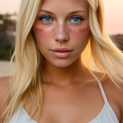  Blonde woman with a sun burn