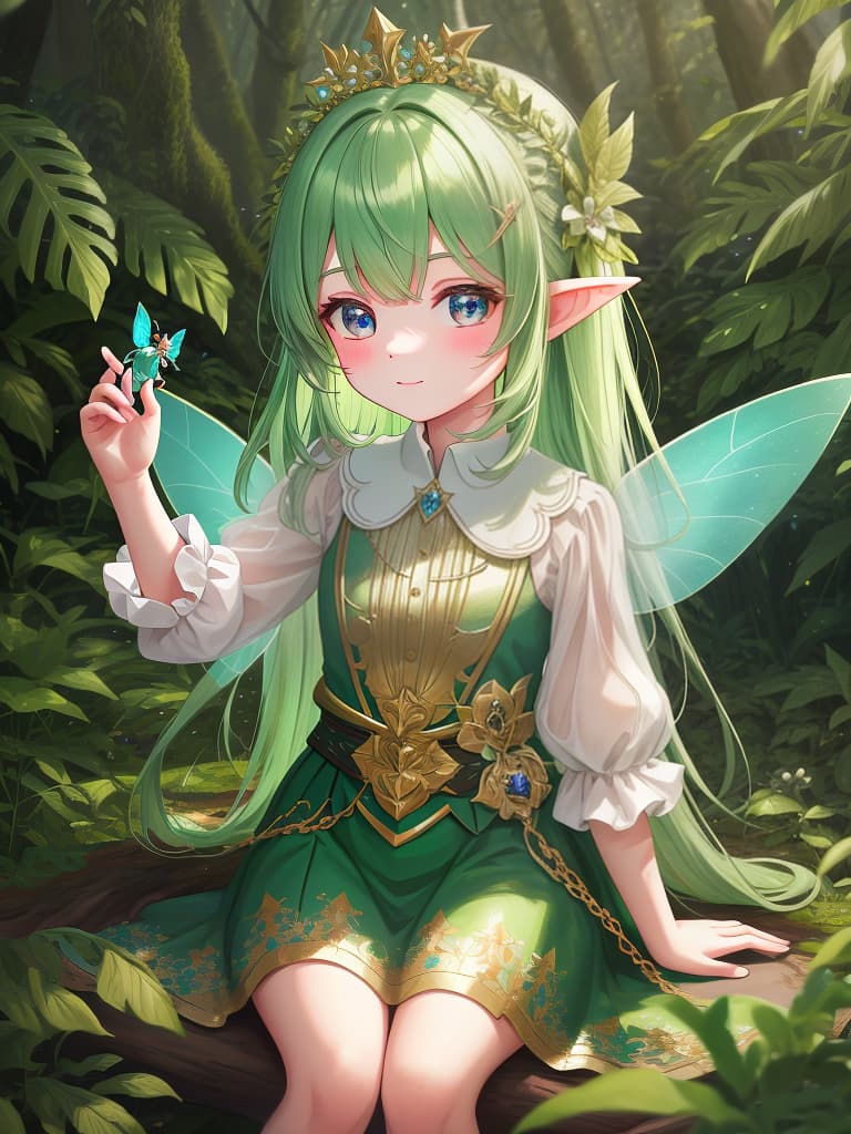  on the palm of the hand, a small cute fairy, in the forest, masterpiece, best quality,8k,ultra detailed,high resolution,an extremely delicate and beautiful,hyper detail