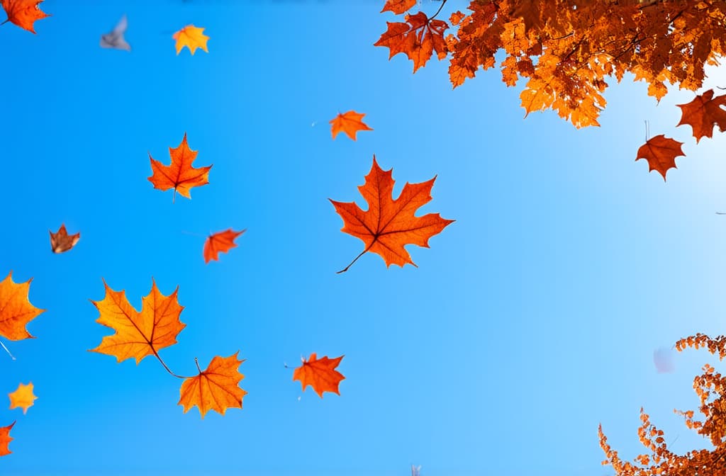  orange autumn leaves flying from top to bottom ar 3:2 {prompt}, maximum details