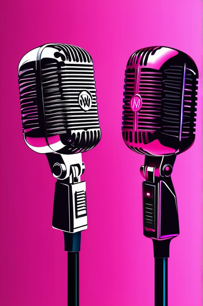  two pink microphones with black background for t shirt banner , 4k