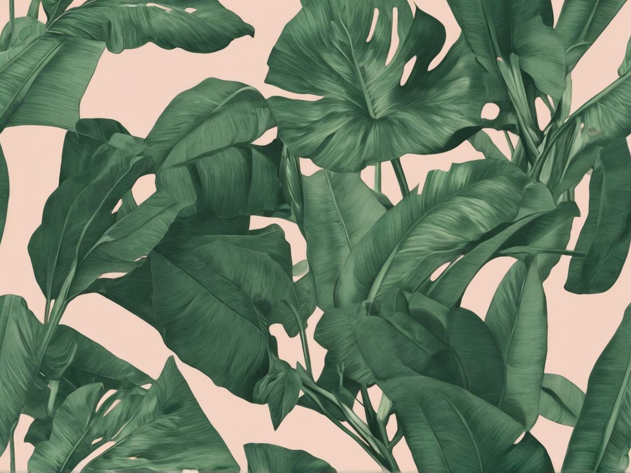  minimalism, this image features individual banana leaves, each illustrated with fine detail, highlighting their unique textures and curvature. the leaves vary in shape—some are elongated and smooth, while others appear to be slightly curled or frayed, possibly indicating different stages of growth or wear. the color palette ranges from bright, fresh greens to deeper, more mature hues, giving a realistic, dynamic representation of the plant’s natural beauty. each leaf carries its own distinct form, emphasizing their organic and fluid shapes., abstract, simple geometic shapes, hard edges, sleek contours, minimalism