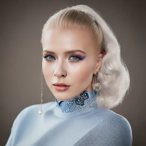 portrait+ style Russian queer TV actress blonde female face