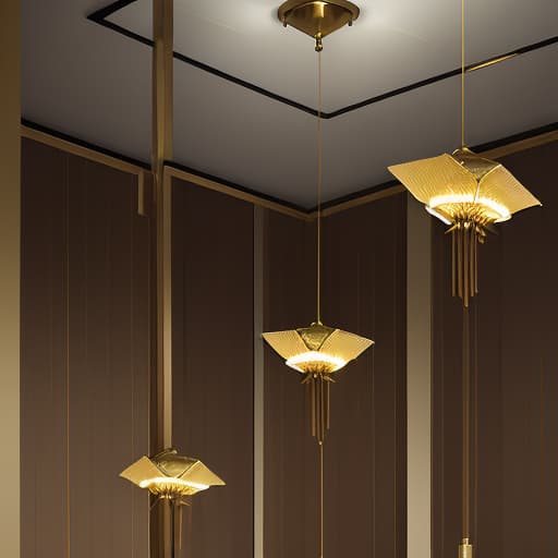  modern style pendant lamp, with brown feather glass panels and a golden lamp body.