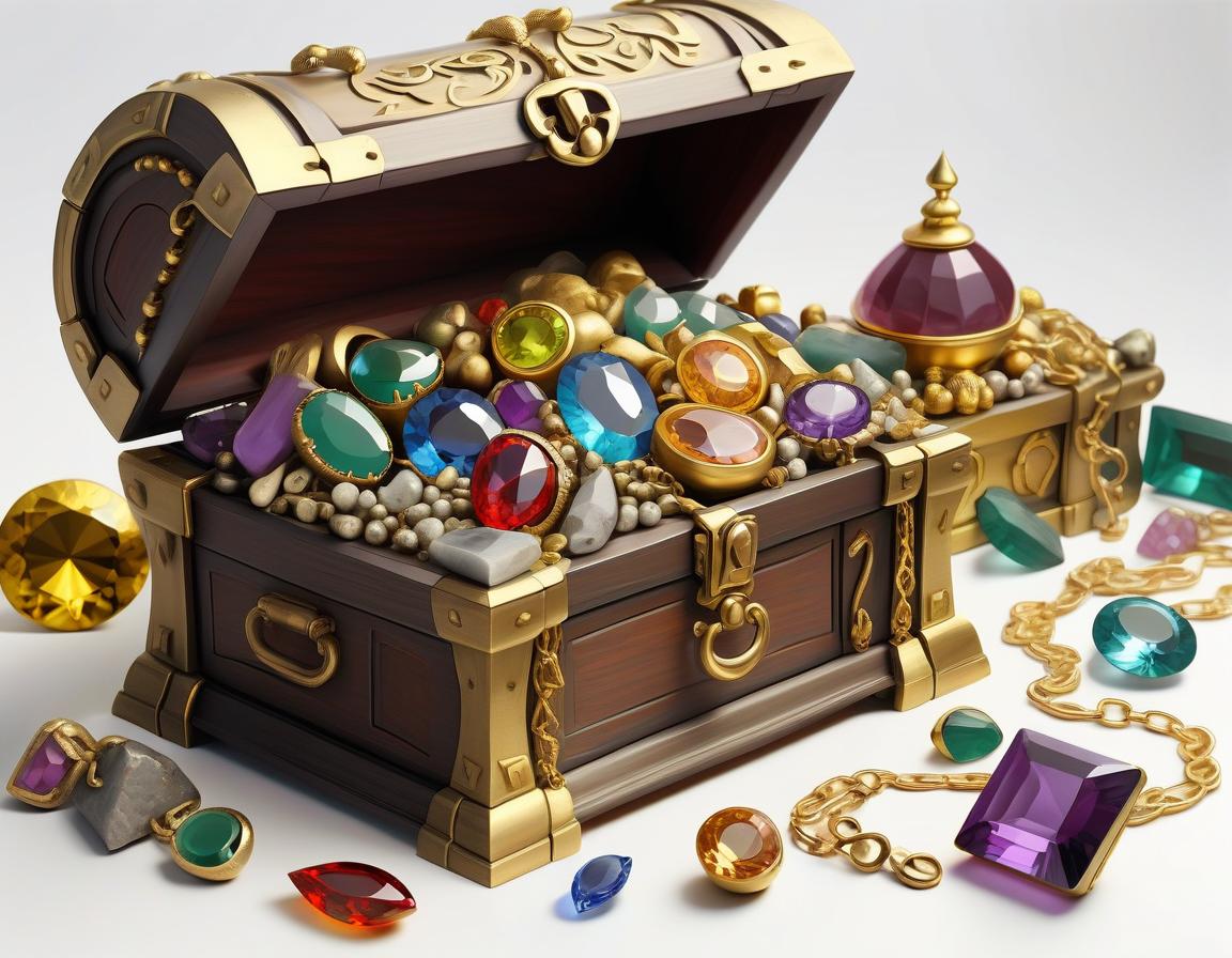  a chest of treasures, gold and gems. white background.