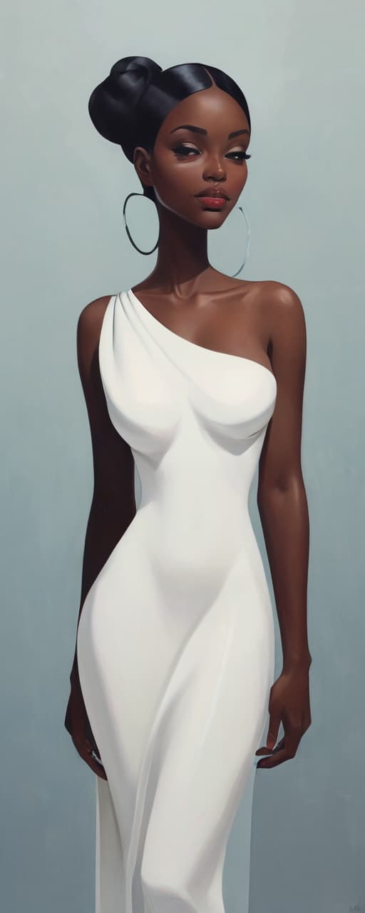  minimalism, an image depicting the desire of wanting to be as beautiful as the ocean. a beautiful black woman is the figure., abstract, simple geometic shapes, hard edges, sleek contours, minimalism