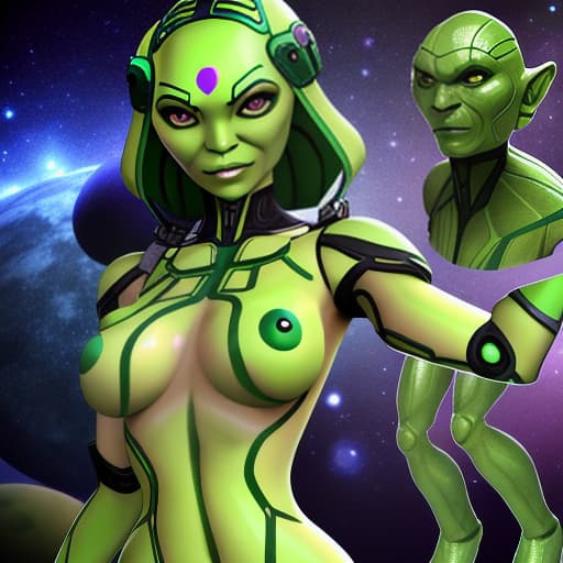  Mila Azul as a green-skinned humanoid female from another galaxy