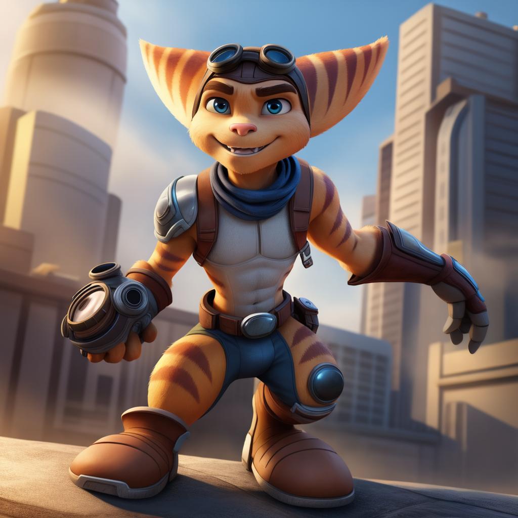  Male ratchet and clank (nintendo), full body, high quality resolution, open eyes, digital art, masterpiece, 4k, fine details,