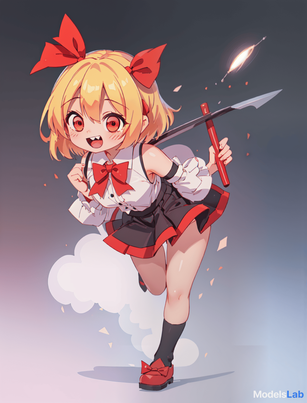  rumia, touhou project, , cute, happy, girl, elementary student, straight hair, blonde hair, short hair, red hair tie, sharp teeth, razor sharp teeth, flat, flat , no s, board like, no , bare , bottomless, , , , lewd, anime, rumia looks like a cute girl, around 128cm tall, with a cute face and sharp teeth. she has short blonde hair approximately to her shoulders, tied at one side with a red ribbon that's used to seal her true power. she has crimson red eyes, and a like body with a flat , plump , and a puffy mound that looks like a 's. hyperrealistic, full body, detailed clothing, highly detailed, cinematic lighting, stunningly beautiful, intricate, sharp focus, f/1. 8, 85mm, (centered image composition), (professionally color graded), ((bright soft diffused light)), volumetric fog, trending on instagram, trending on tumblr, HDR 4K, 8K