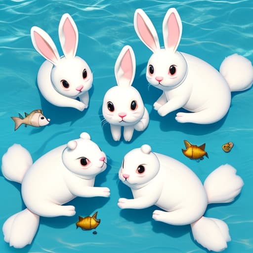  Bunny dog fish bear all together