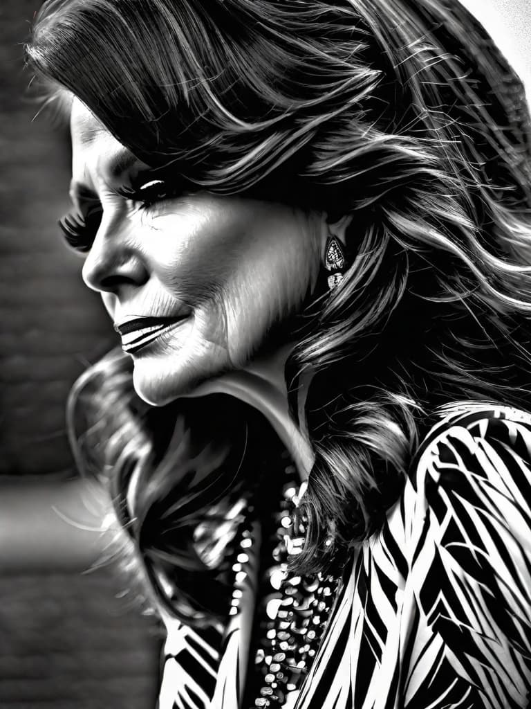  Singer Loretta Lynn, medium shot, upper body, spotlight, long exposure lighting, street art style spray paint, glamour lighting