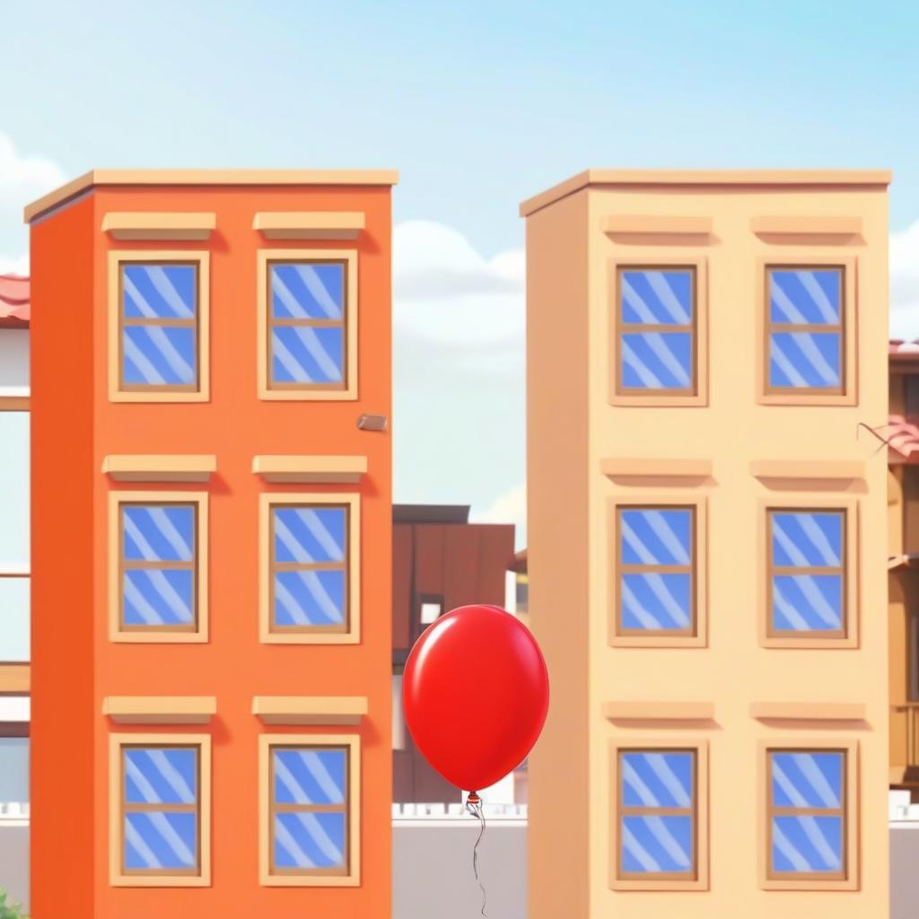  anime artwork balloon flies through two houses, realistic image . anime style, key visual, vibrant, studio anime, highly detailed