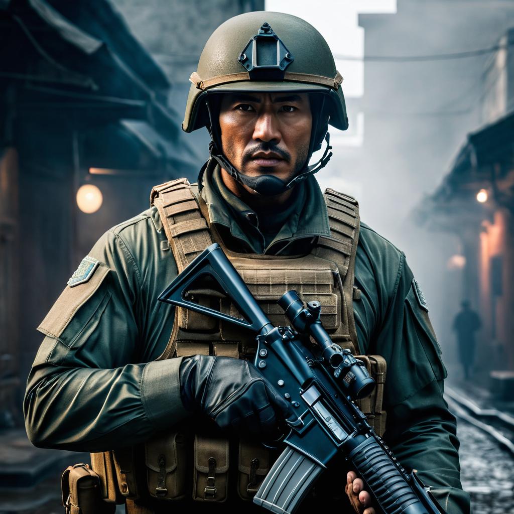  a soldier with a military uniform and a vertical maneuvering device, in the gritty and realistic style of hajime isayama, with detailed textures and dramatic shadows. hyperrealistic, full body, detailed clothing, highly detailed, cinematic lighting, stunningly beautiful, intricate, sharp focus, f/1. 8, 85mm, (centered image composition), (professionally color graded), ((bright soft diffused light)), volumetric fog, trending on instagram, trending on tumblr, HDR 4K, 8K