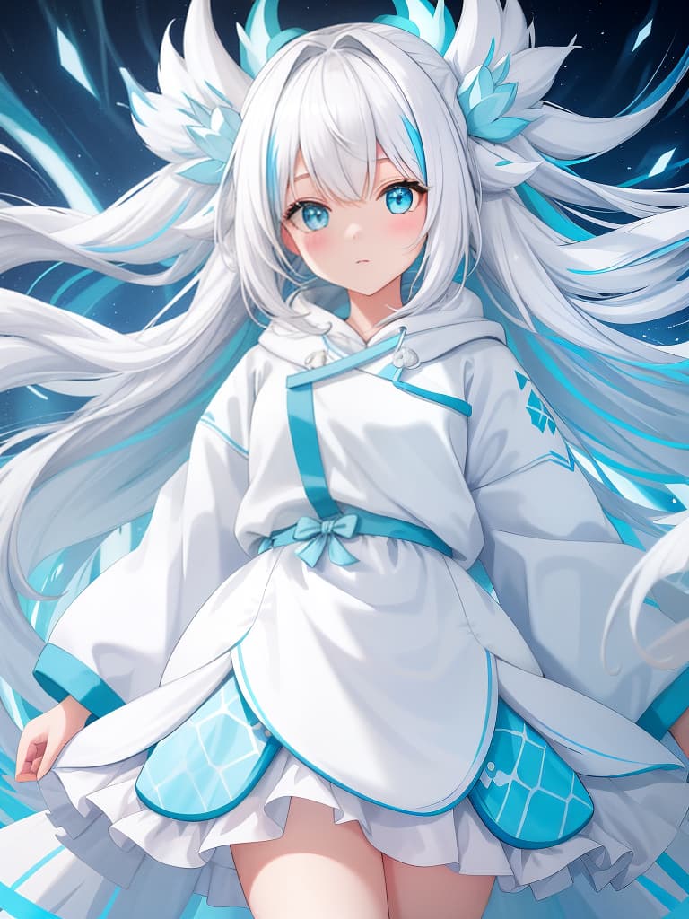  girl, hair white and light blue gradation, fluffy long, white and light blue hoodies, masterpiece, best quality,8k,ultra detailed,high resolution,an extremely delicate and beautiful,hyper detail