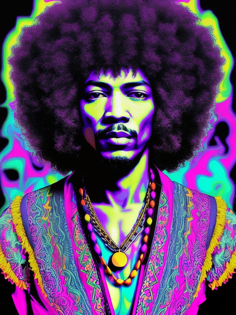  Psychedelic Portrait, Black light with afro, Jimi Hendrix, afro, medium/full body