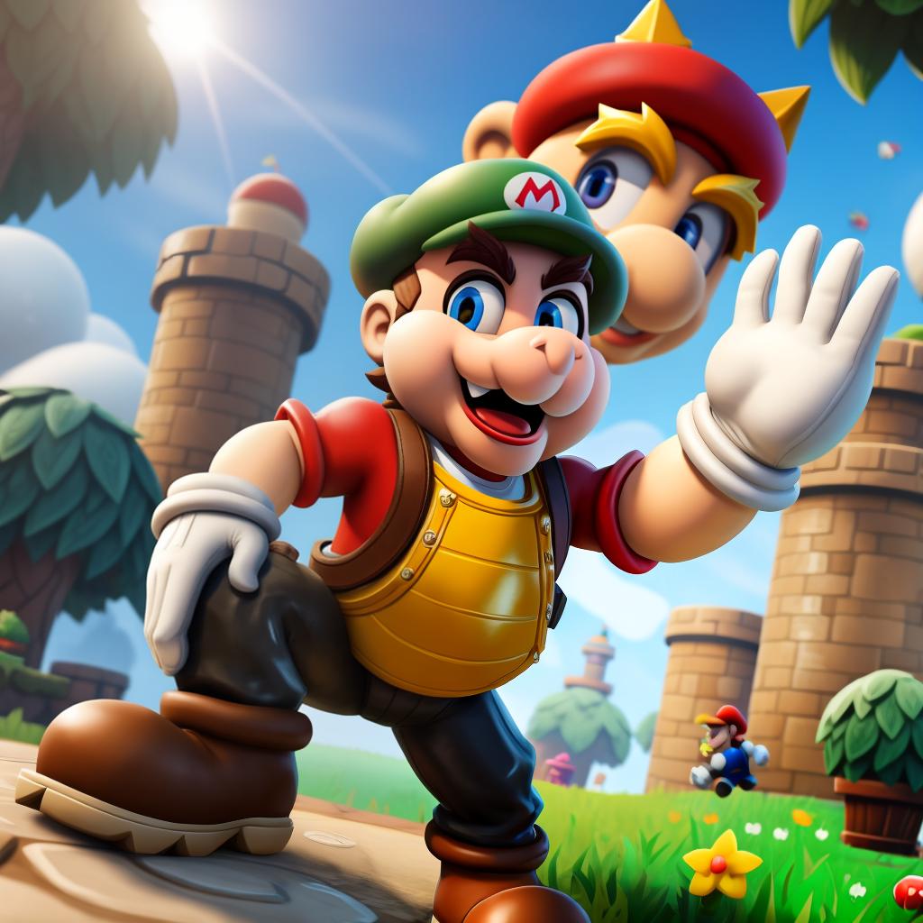  Super mario (fortnite) full body, super mario white gloves, open eyes, masterpiece, 4k, fine details,