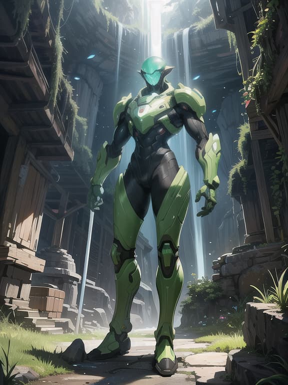  master piece, best quality, ultra detailed, highres, 4k.8k, samus aran., exploring the caverns, scanning for lifeforms., focused and determined., break exploration of an alien world., underground alien caverns., power suit, arm cannon, energy tanks, alien vegetation., break mysterious and otherworldly., subtle glow from the energy tanks, faint bioluminescent light from the alien flora.,