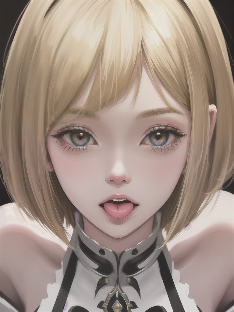  upturned eyes,so cute,Stick out tongue,extreme close up,facing viewer,blonde bob cut, masterpiece, best quality,8k,ultra detailed,high resolution,an extremely delicate and beautiful,hyper detail