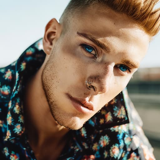 portrait+ style Russian tiktok personality LGBT queer blonde hunk dude face