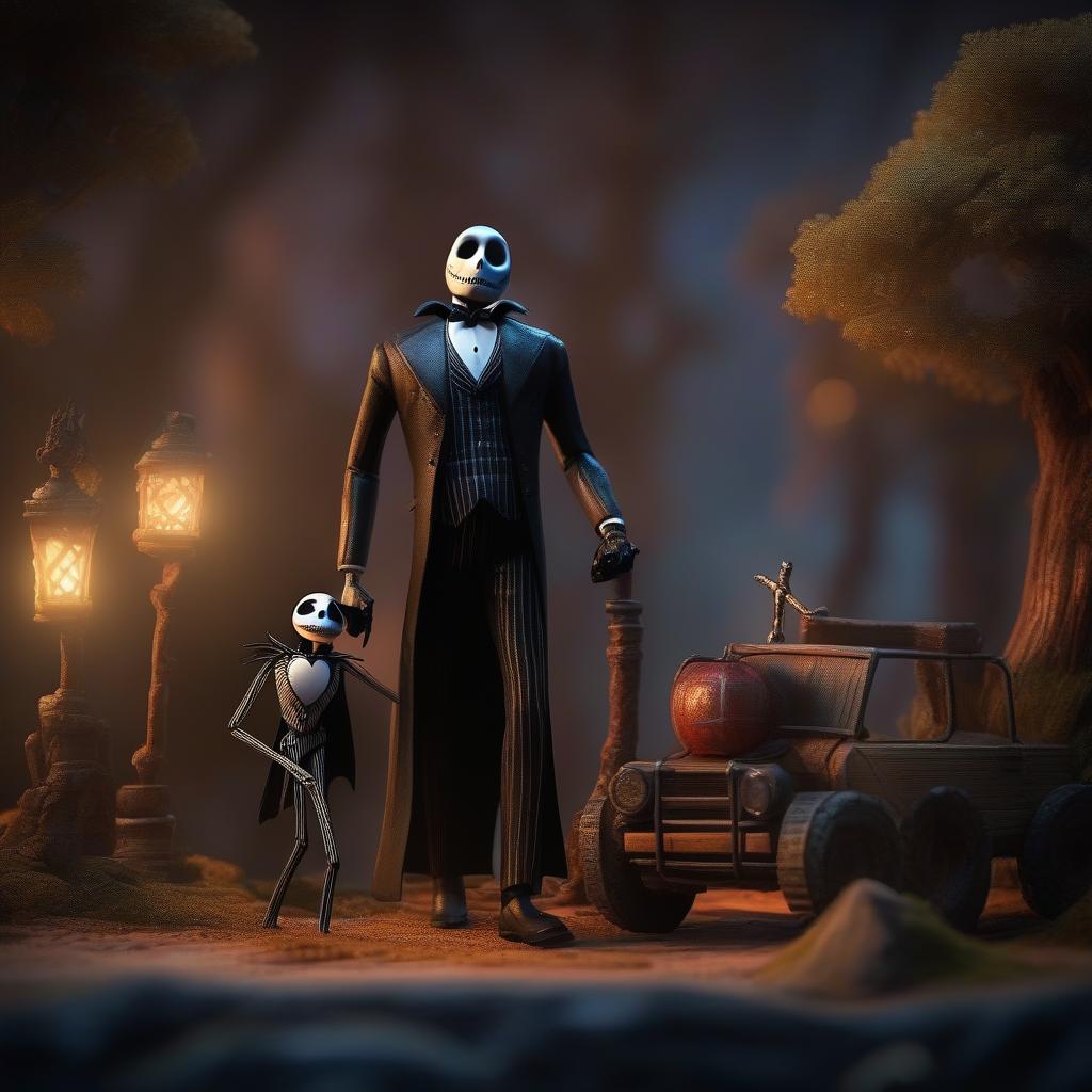  The Nightmare Before Friday the 13th, Jack Skellington and Sally Finklestein, depth of field, cinematic composition, with their son whos a sized Jason Voorhees figure holding a doll who is also dressed like Jason Voorhees , ultra detailed, hyper focus, high res, unreal engine, masterpiece, horror theme, background s crib, full body, ultra detailed, hyper focus, high res, unreal engine, masterpiece,, ((masterpiece)), best quality, very detailed, high resolution, sharp, sharp image, extremely detailed, 4k, 8k