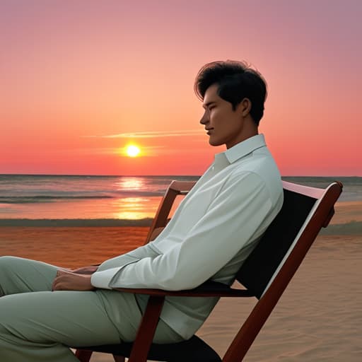  Man on chair watching sun set