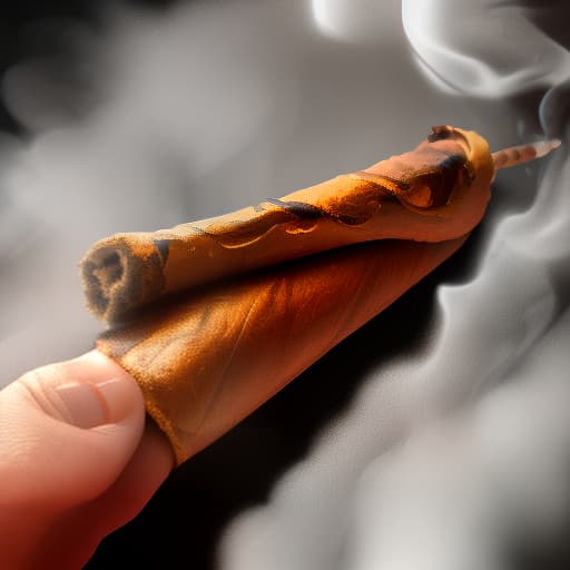  a fat tobacco blunt, smoldering on one side, trail of smoke. cigar., (intricate details:0.9), (hdr, hyperdetailed:1.2)