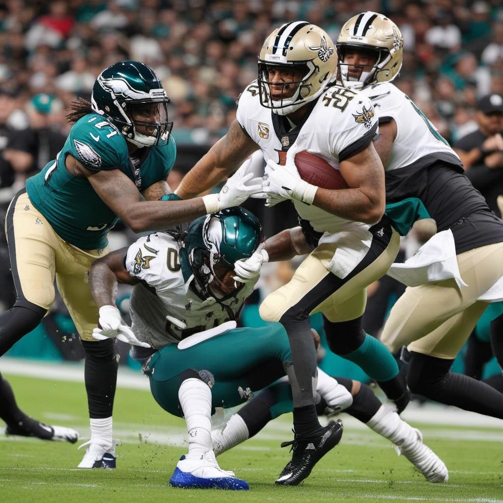  new orleans saints player tackling an eagles player, profile image style