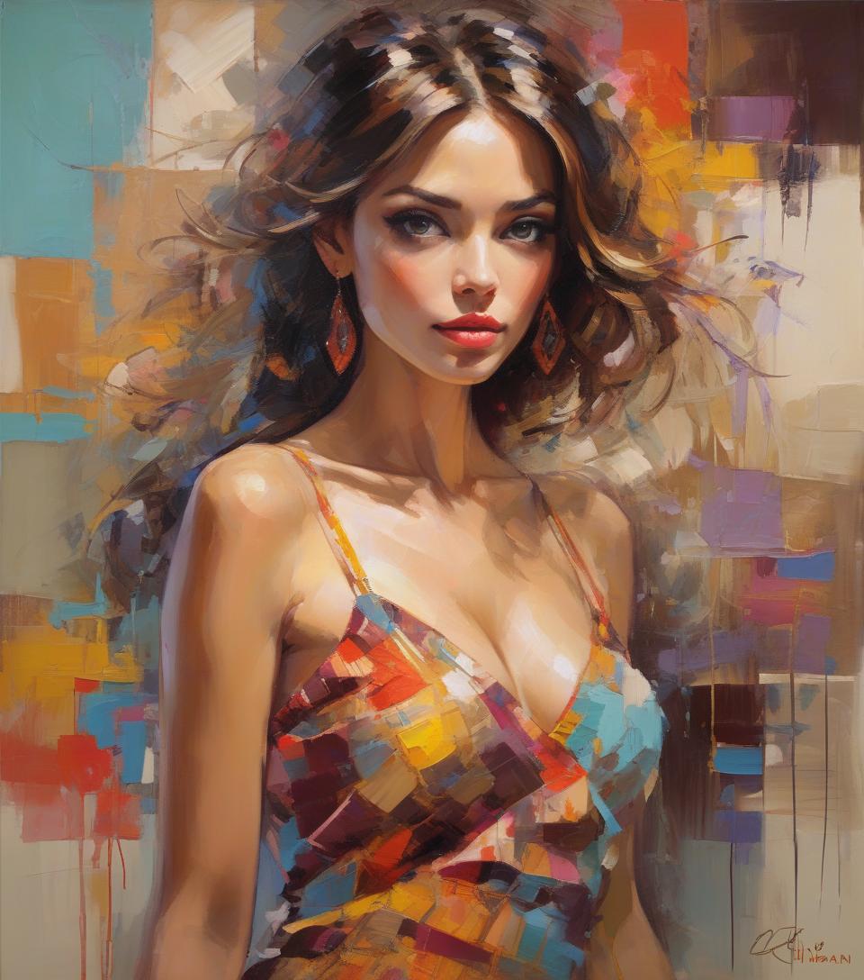  abstract expressionist painting portait of a beautiful woman, a masterwork detail quality line and developed, add featured alluring illusions, adorable hybrid painting, deep oriental tones, randomly placed, comprehensive finely art style by carne griffith michael garmash, ivan shiskin . energetic brushwork, bold colors, abstract forms, expressive, emotional