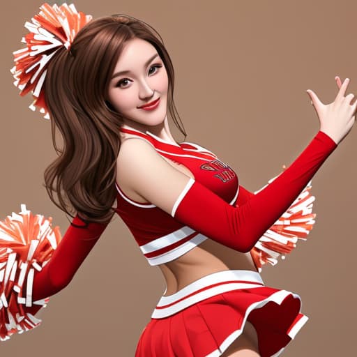  Cheer leader in a red skirt with brown hair