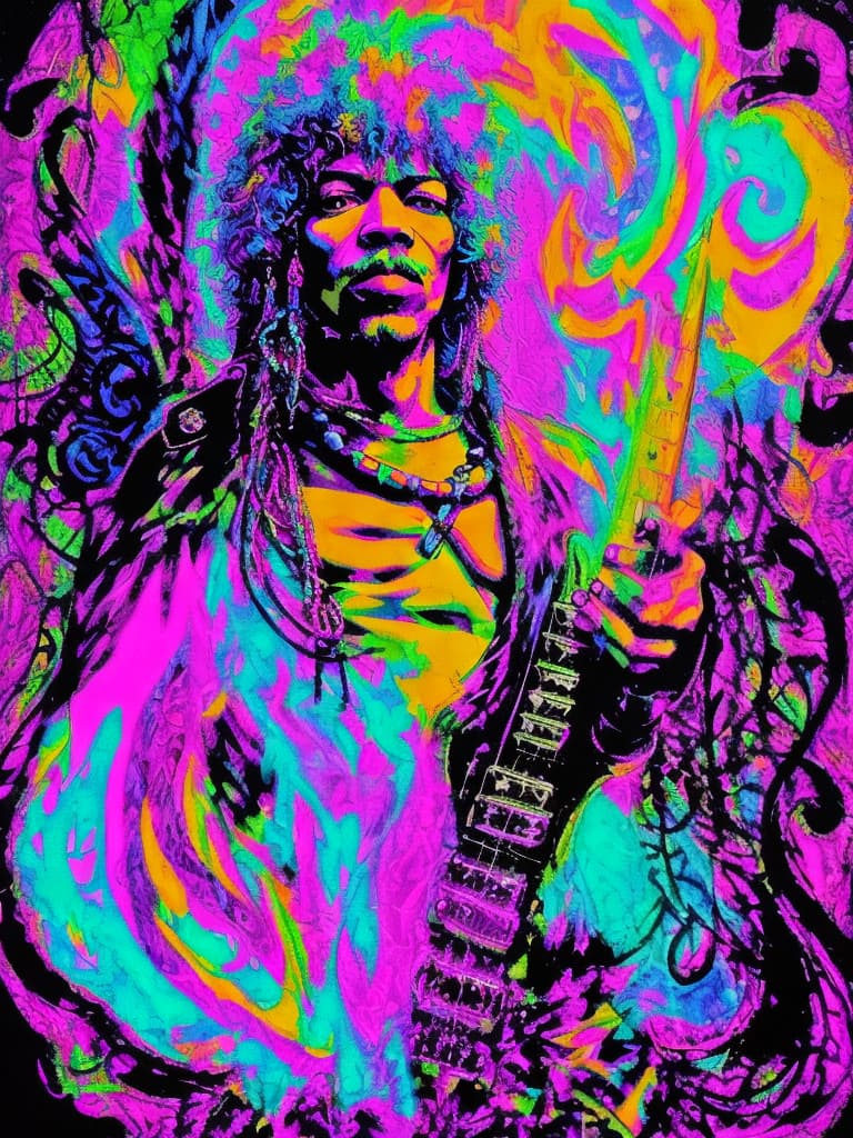  Psychedelic Portrait, Black light, Jimi Hendrix, medium/full body