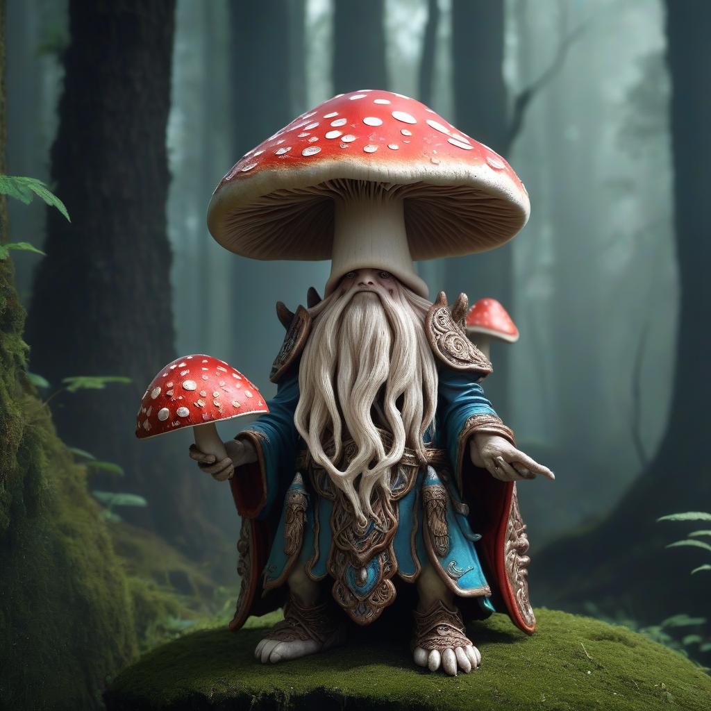  breathtaking humanoid mushroom, druid . award winning, professional, highly detailed, hkmagic