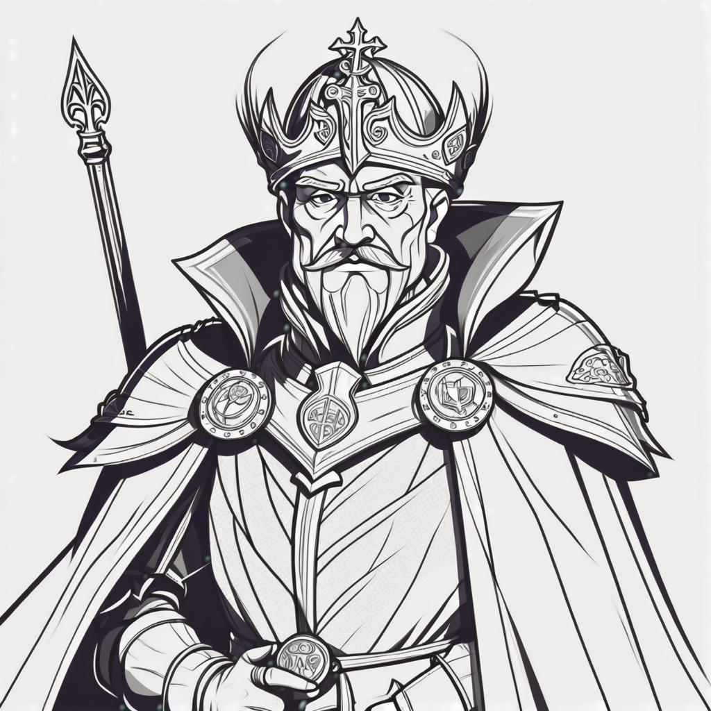  line art drawing medieval old marshal, same nightmare. anime style . professional, sleek, modern, minimalist, graphic, line art, vector graphics