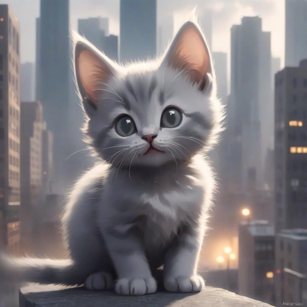  a little grey kitten named murka lived in a big and noisy city on earth