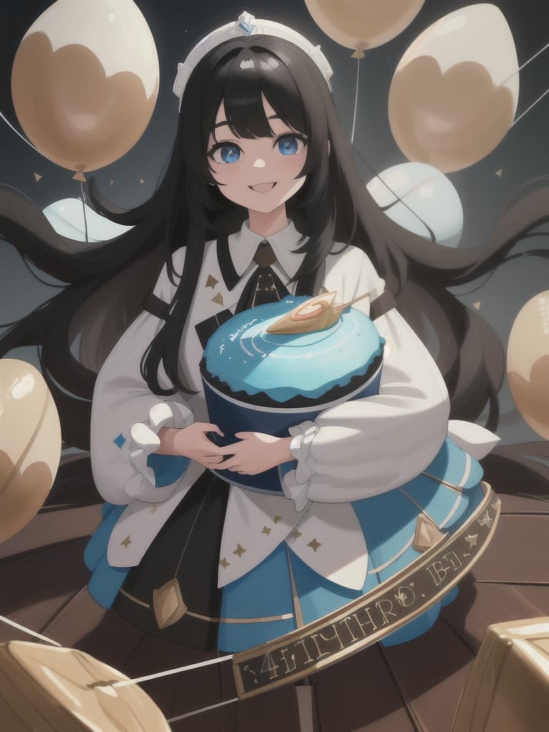  (Black hair long, blue eyed, 1.4), Text of Happy Birthday, (Holding 🎂, 🎁, 🎊, 🎈, 🎉), Happy Smile, Expored Mega HUGE GIGANTIC PUFFY EREOLA ITY: 1.4, MasterPiece: 1.4 , Ultra Detailed Texture, Raw PhotOREALISTIC, Absurd Resolution, 8k Illustration, 💩, 💩, 💩, 💩, 💩, 💩, 💩., masterpiece, best quality,8k,ultra detailed,high resolution,an extremely delicate and beautiful,hyper detail
