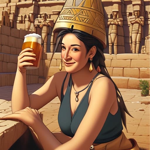  Happy ancient builder of pyramids drinking beer